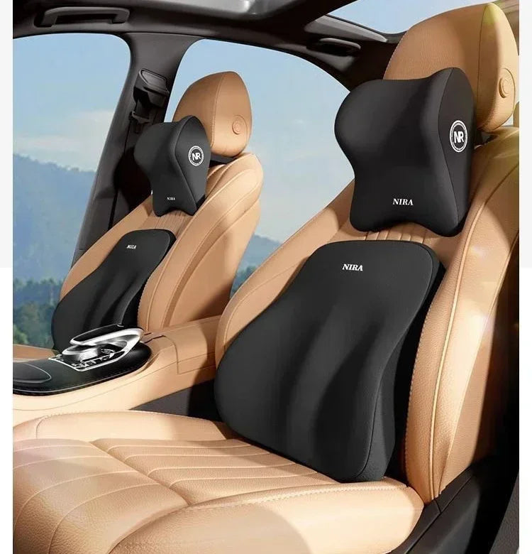 Memory Foam Car Lumbar and Neck Support Cushion Set Ergonomic Back and Headrest Pillow
