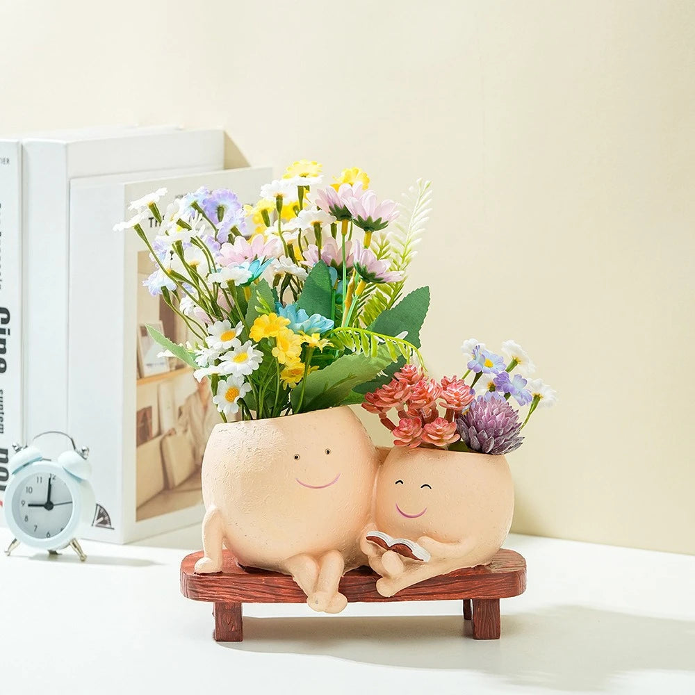 Cute Cartoon Resin Succulent Planter with Drainage Hole