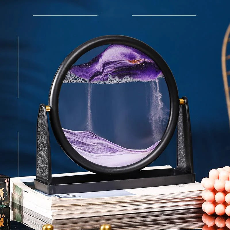 360 Rotating Sandscape Moving Sand Art Glass Frame Flowing Sand Decor Round Display Home Office Decoration