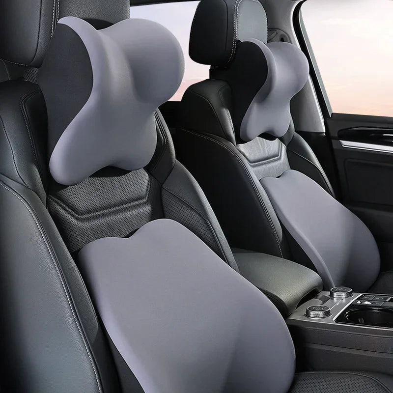 Memory Foam Car Lumbar and Neck Support Cushion Set Ergonomic Back and Headrest Pillow