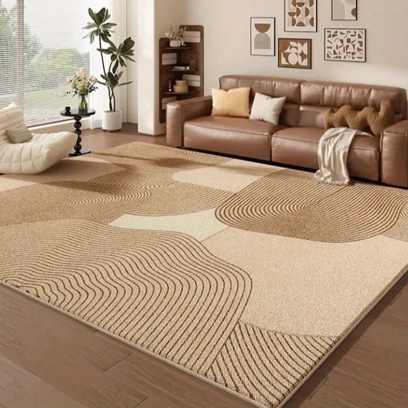 Cream Style Living Room Carpet Soft Modern Geometric Rug Non Slip Easy Clean Bedroom Office Floor Mat