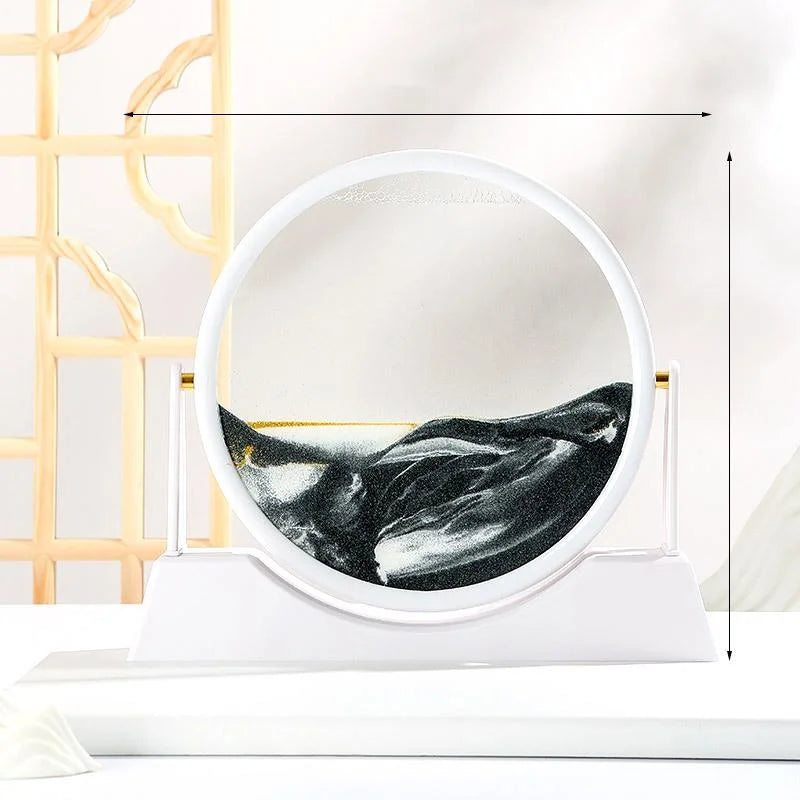 360 Rotating Sandscape Moving Sand Art Glass Frame Flowing Sand Decor Round Display Home Office Decoration
