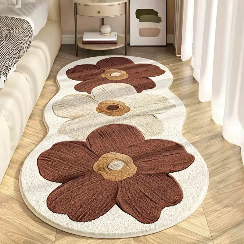 VIKAMA Plush Nordic Style Floral Area Mat Decorative Rug with Blue and Beige Flowers for Bedroom Rug for Girl‘s Room Home Decor