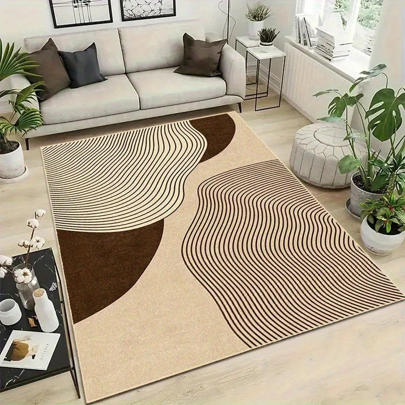Cream Style Living Room Carpet Soft Modern Geometric Rug Non Slip Easy Clean Bedroom Office Floor Mat