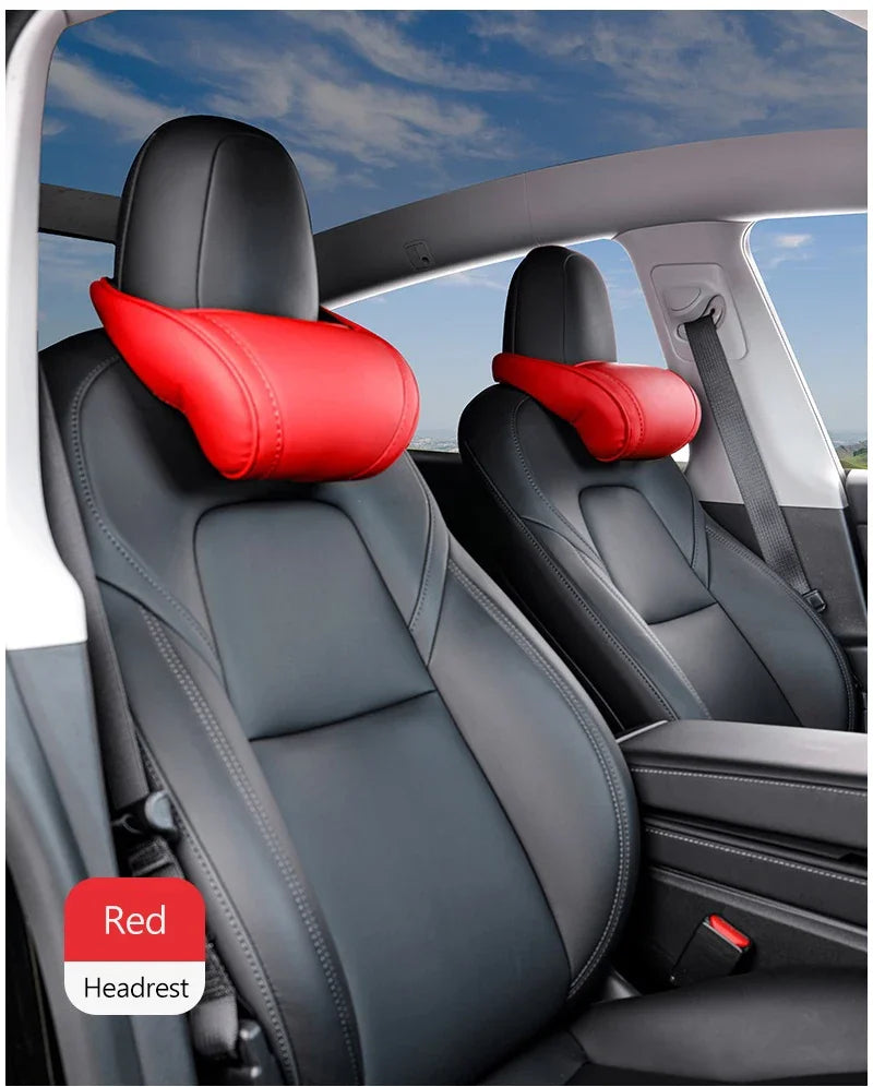 Oulex Seat Headrest Neck Pillow for Tesla Model 3/Y Juniper 19-25 Car Neck Support Pillow Nappa Leather Seat Headreck Car Access