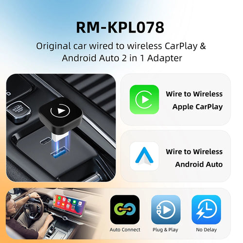 2 in 1 Wireless CarPlay and Android Auto Adapter Plug and Play Smart Car Dongle