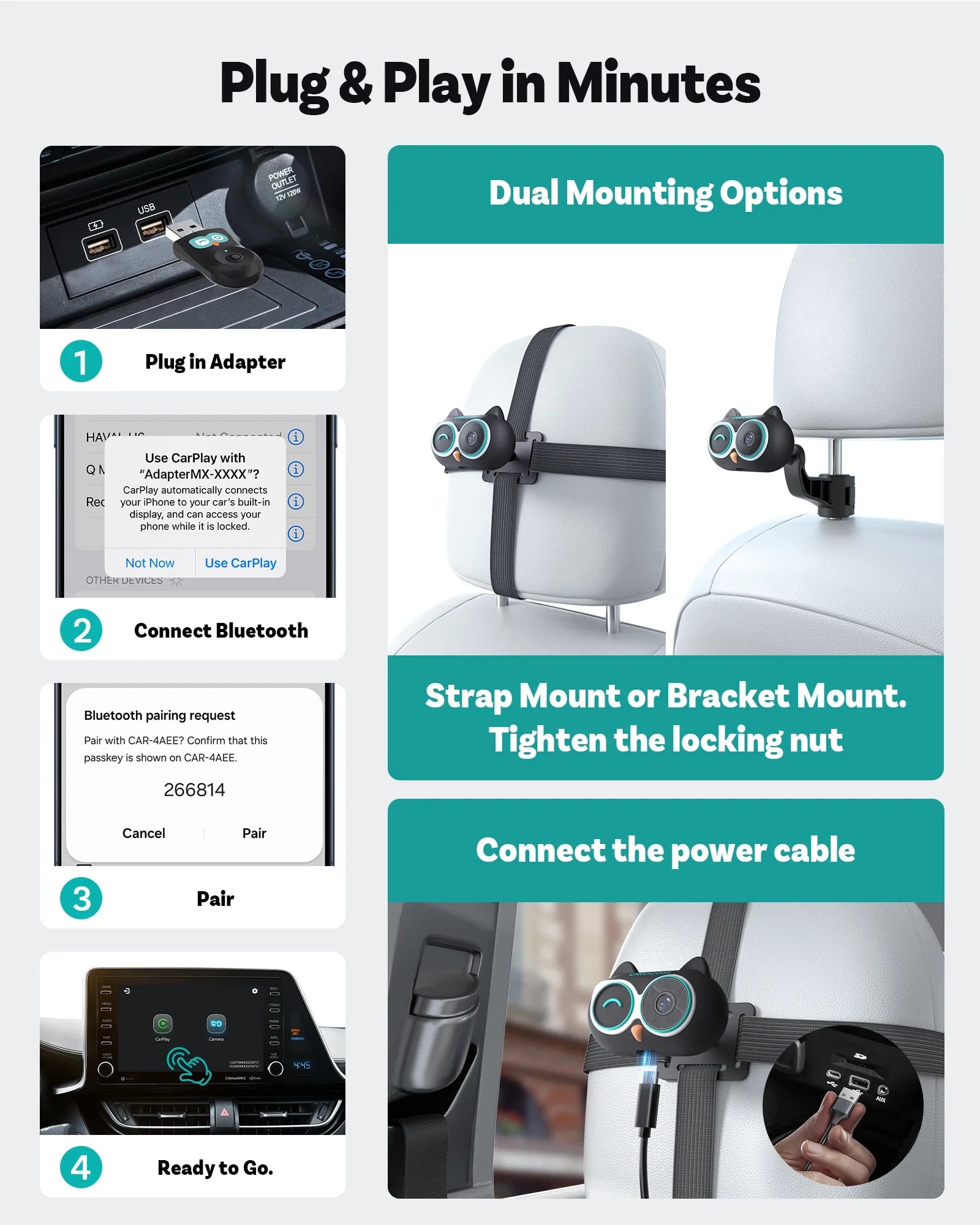 Ottocast Cabin Care Wireless CarPlay Baby Camera 1080P HD Backseat Monitor with Night Vision