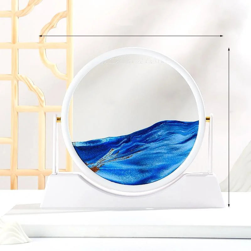 360 Rotating Sandscape Moving Sand Art Glass Frame Flowing Sand Decor Round Display Home Office Decoration