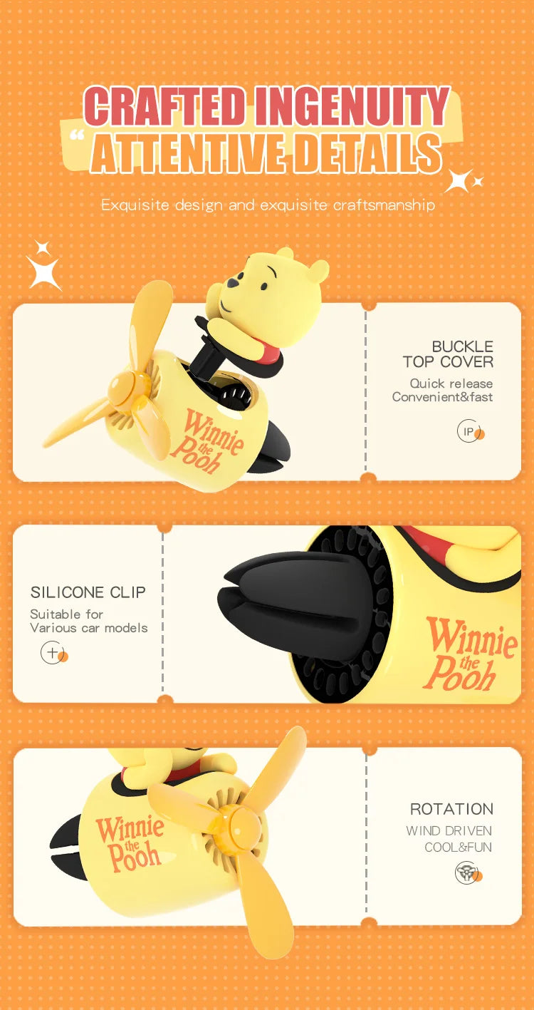 Winnie the Pooh Pilot Car Air Freshener Cute Cartoon Vent Clip Fragrance Diffuser Interior Decoration