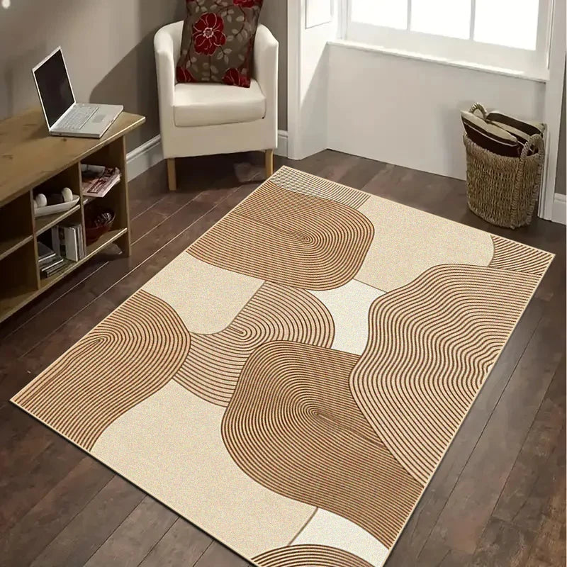 Cream Style Living Room Carpet Soft Modern Geometric Rug Non Slip Easy Clean Bedroom Office Floor Mat