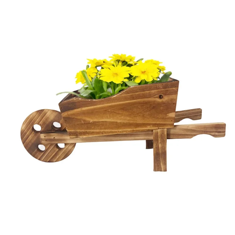 Handmade Wooden Wheelbarrow Planter Rustic Flower Pot Decor
