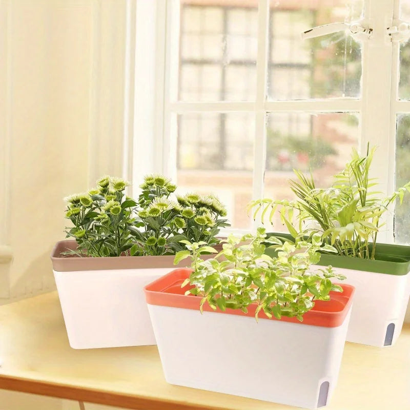 Self-Watering Windowsill Planter Kit – Modern Indoor Herb Garden with Water Level Indicator