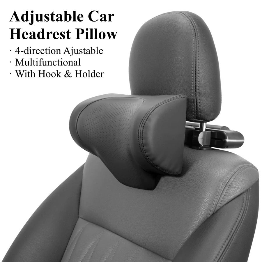 Adjustable Car Headrest Pillow with Neck Support Hidden Hook and Tablet Holder