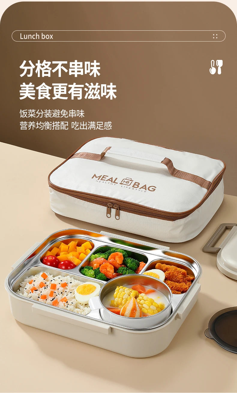 Stainless Steel Kids Lunch Box Compartment Bento Container Insulated Food Storage with Bag for School