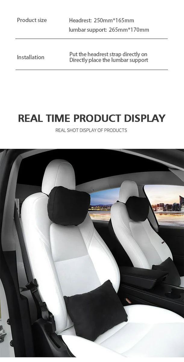 For Tesla Model 3 Y Car Neck Pillow Protective Lumbar Back Support Flocking High-Quality Headrest Lumbar Car Accessories