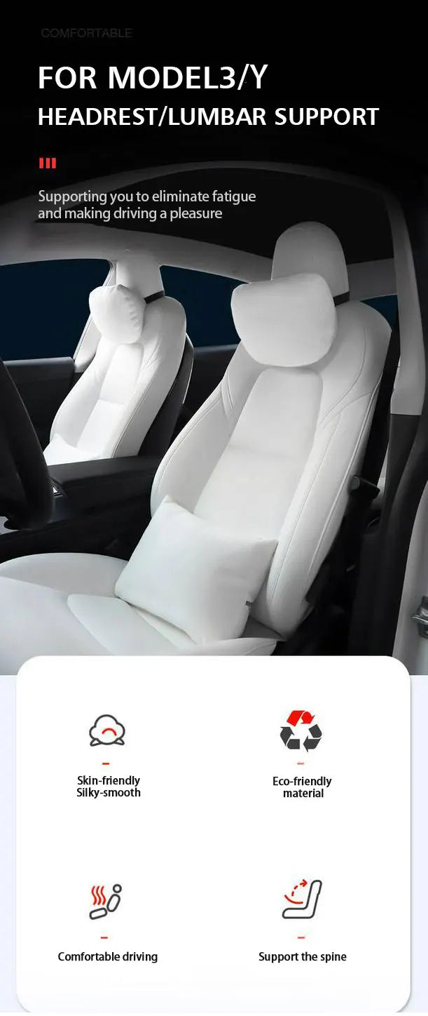 For Tesla Model 3 Y Car Neck Pillow Protective Lumbar Back Support Flocking High-Quality Headrest Lumbar Car Accessories