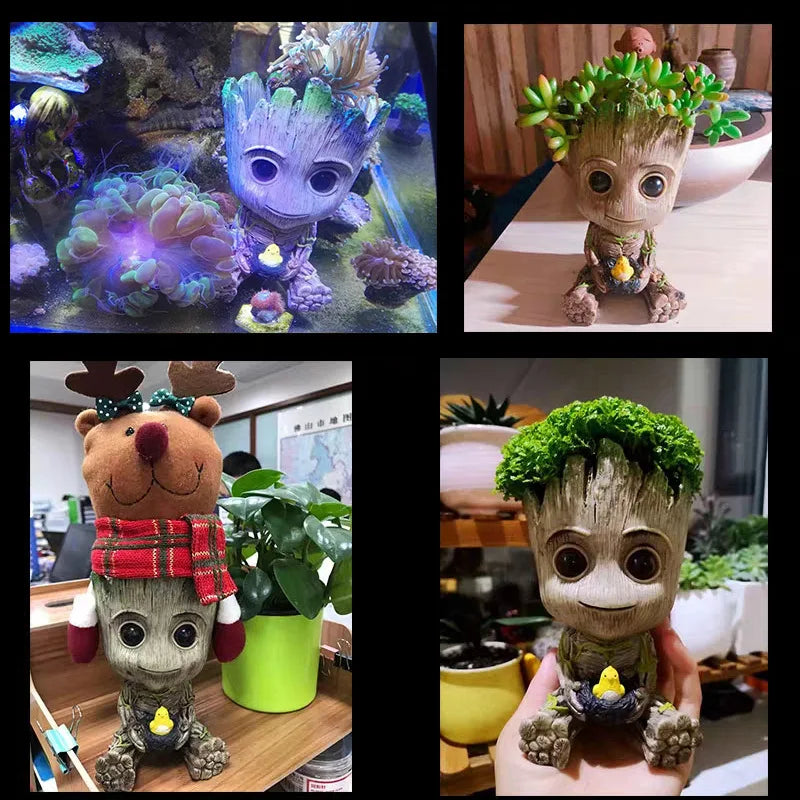 Mini Groot Figurine Home Decor Cartoon Tree Man Desk Ornament Creative Plant Holder Gift