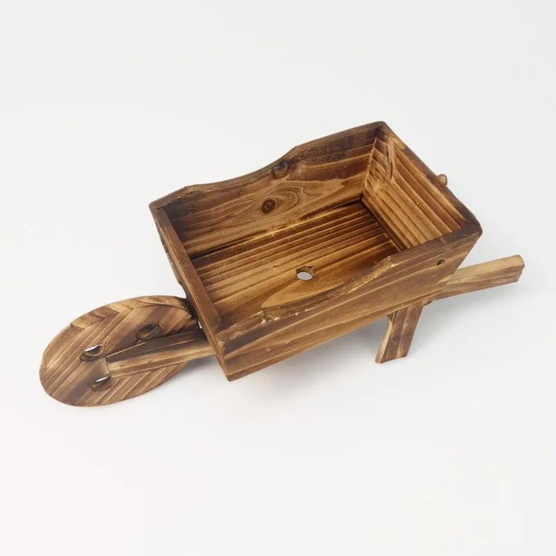 Handmade Wooden Wheelbarrow Planter Rustic Flower Pot Decor