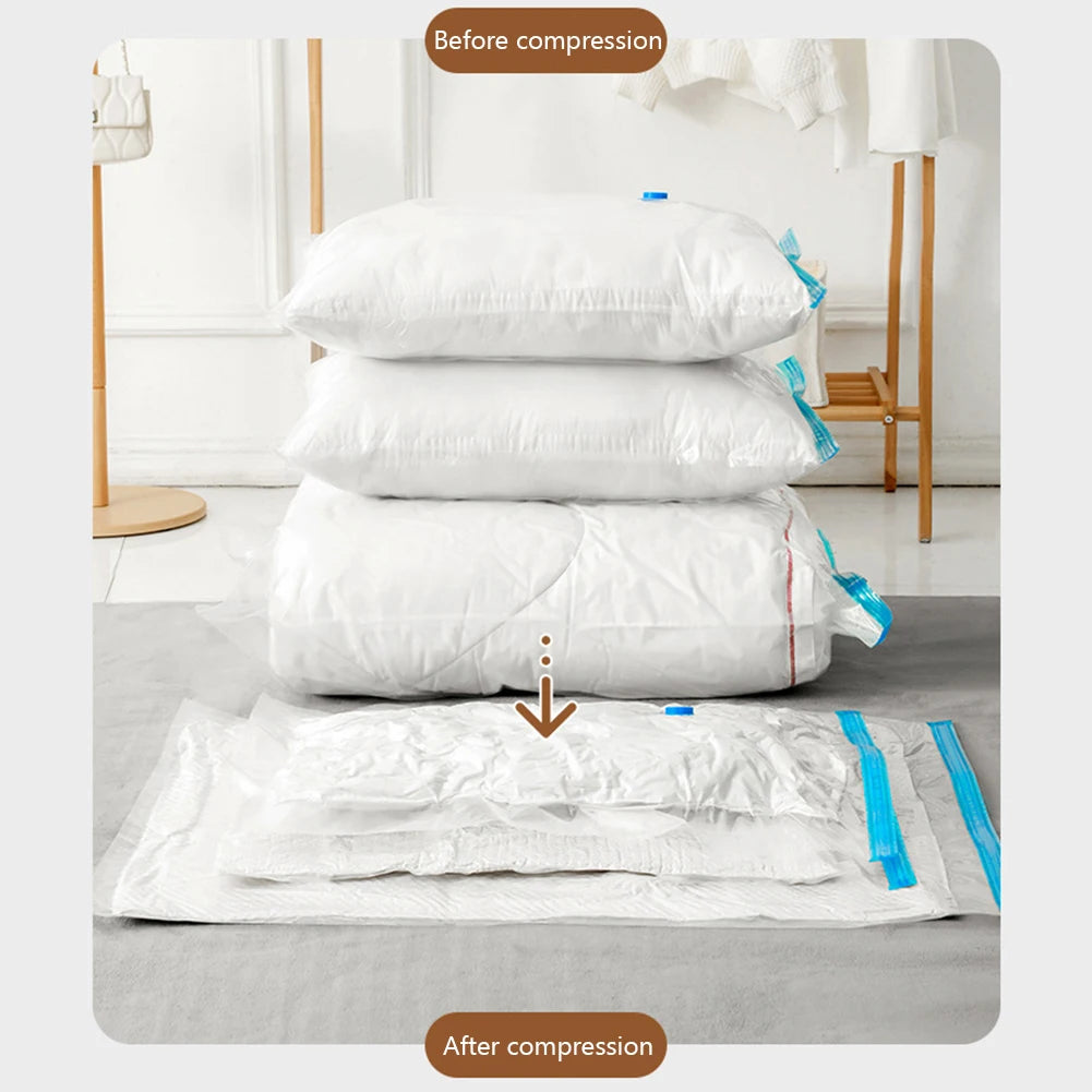 Reusable Vacuum Storage Bags with Hand Pump Space Saving Compression Organizer