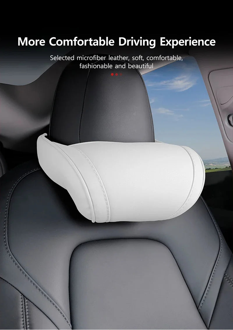 Oulex Seat Headrest Neck Pillow for Tesla Model 3/Y Juniper 19-25 Car Neck Support Pillow Nappa Leather Seat Headreck Car Access