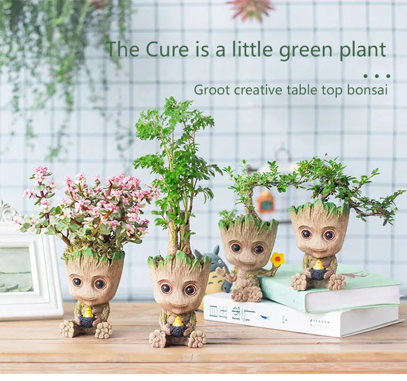 Mini Groot Figurine Home Decor Cartoon Tree Man Desk Ornament Creative Plant Holder Gift