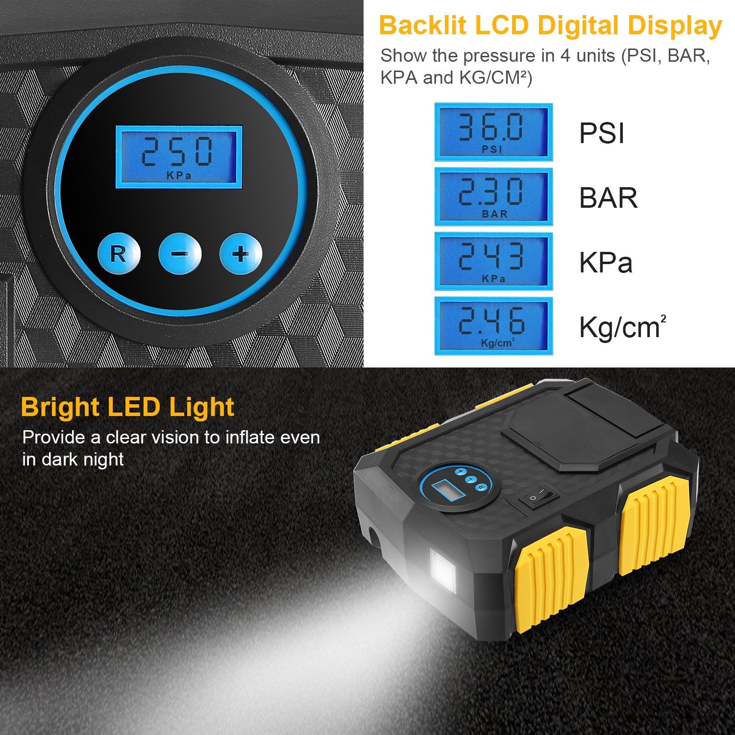 150 PSI 12V Electric Tire Inflator – Heavy-Duty Air Compressor with LCD Display & Fast 25L/min Air Flow for Cars, SUVs & Bikes