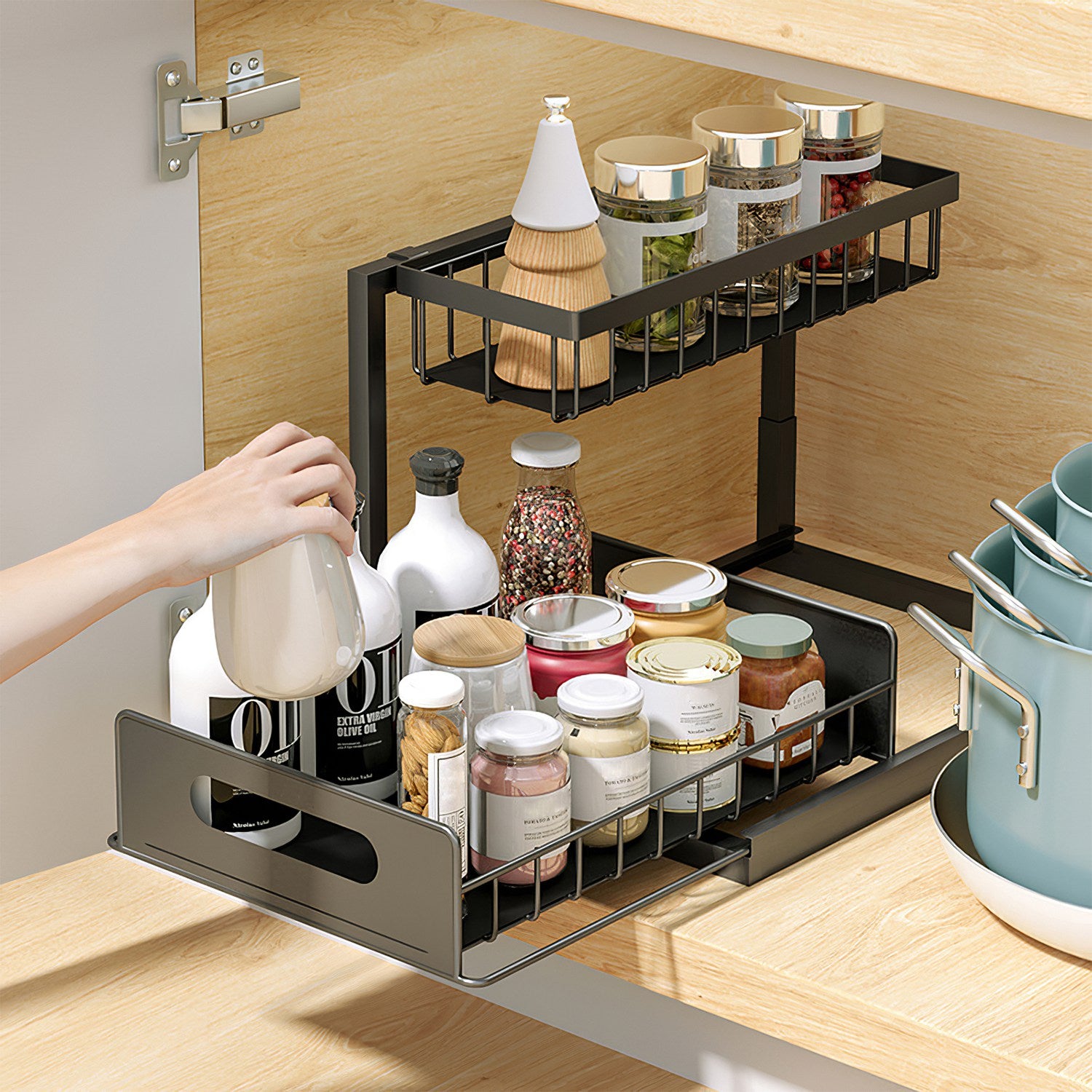 2 Tier Under Sink Organizer with Sliding Drawer – Heavy Duty Pull-Out Cabinet Storage Shelf for Kitchen and Bathroom