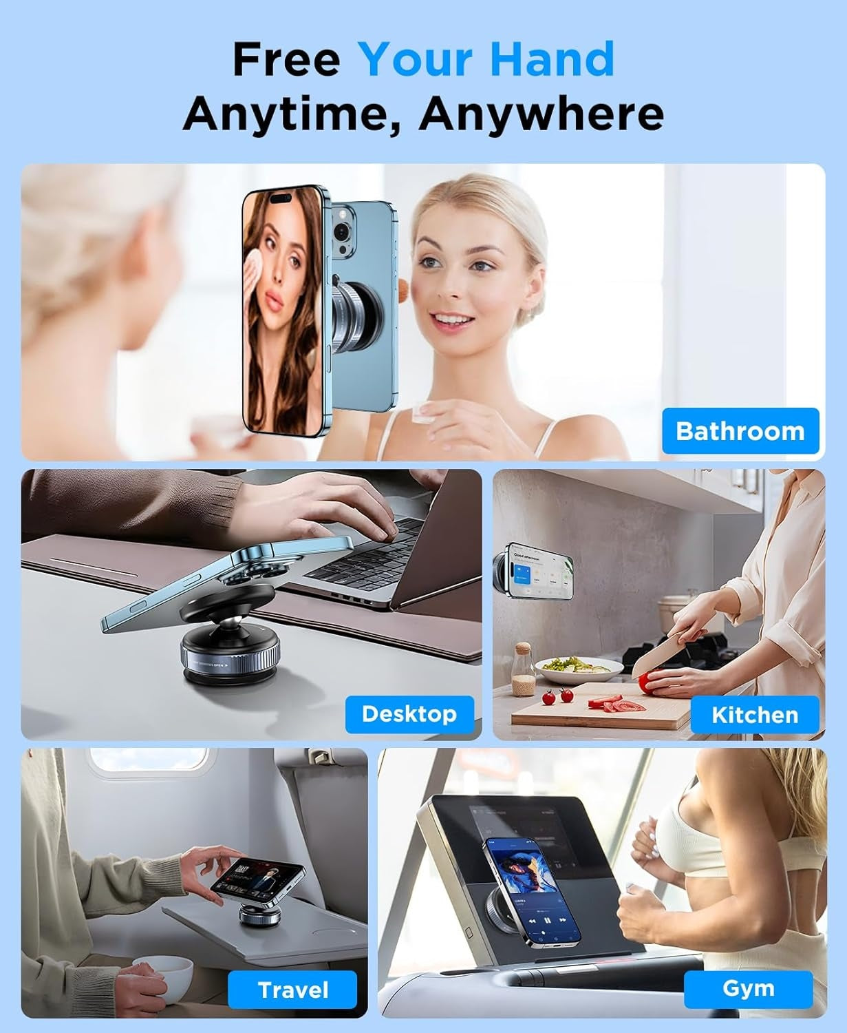 360° Adjustable Car Phone Holder — Vacuum Suction with 20× Magnets