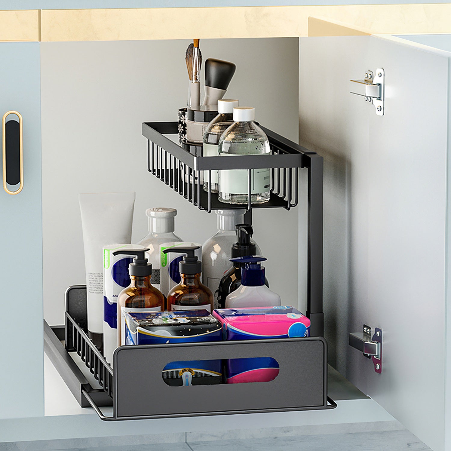 2 Tier Under Sink Organizer with Sliding Drawer – Heavy Duty Pull-Out Cabinet Storage Shelf for Kitchen and Bathroom