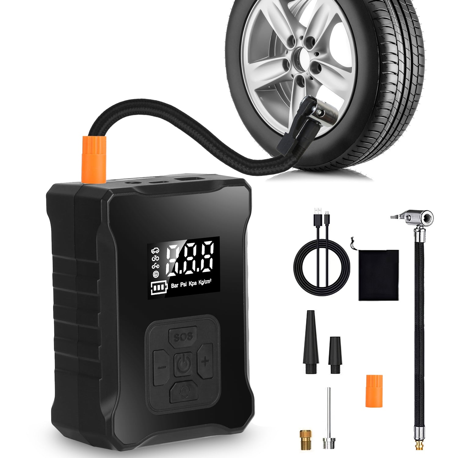 150 PSI Cordless Tire Inflator – Portable Digital Air Compressor with LED Light & Emergency Power Bank for Cars, Bikes & Motorcycles