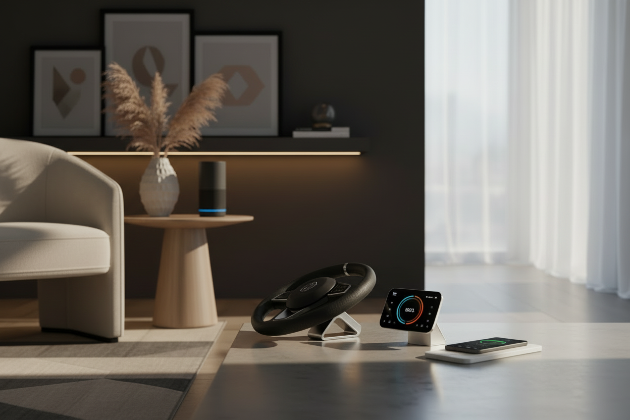 Modern living room with dark background